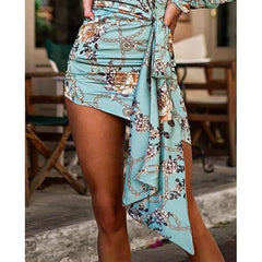 Floral print ruched designed mini dress Turtleneck long sleeve dress Autumn Bodycon  party dresses vestidos mujer Mssaz Desses