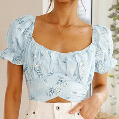 Floral puff sleeve square neck Casual printed blouse Mssza