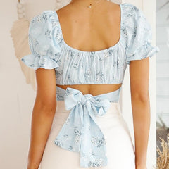 Floral puff sleeve square neck Casual printed blouse Mssza