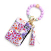 Floral Printed Silicone Bead Bracelet Leather Bangle Card Bag Mssza