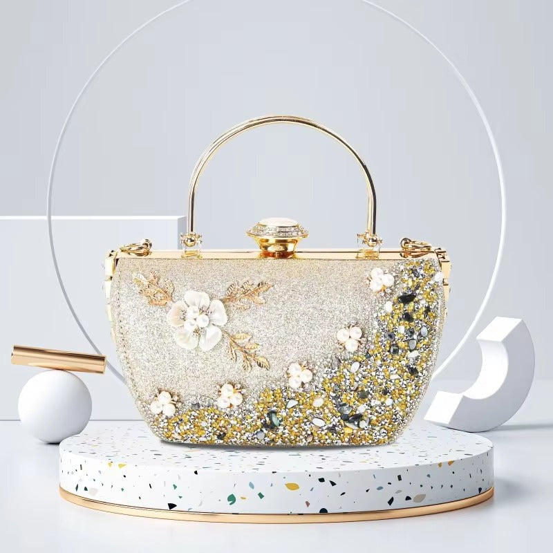 Flower Crystal Wedding Bridal Dinner Party Cocktail Diamond Clutch Mssza
