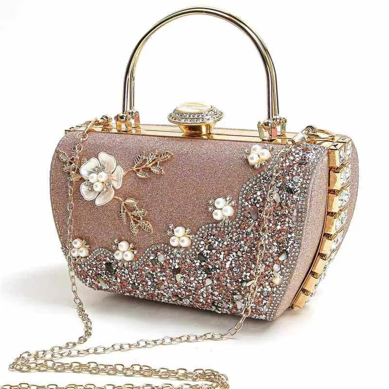 Flower Crystal Wedding Bridal Dinner Party Cocktail Diamond Clutch Mssza