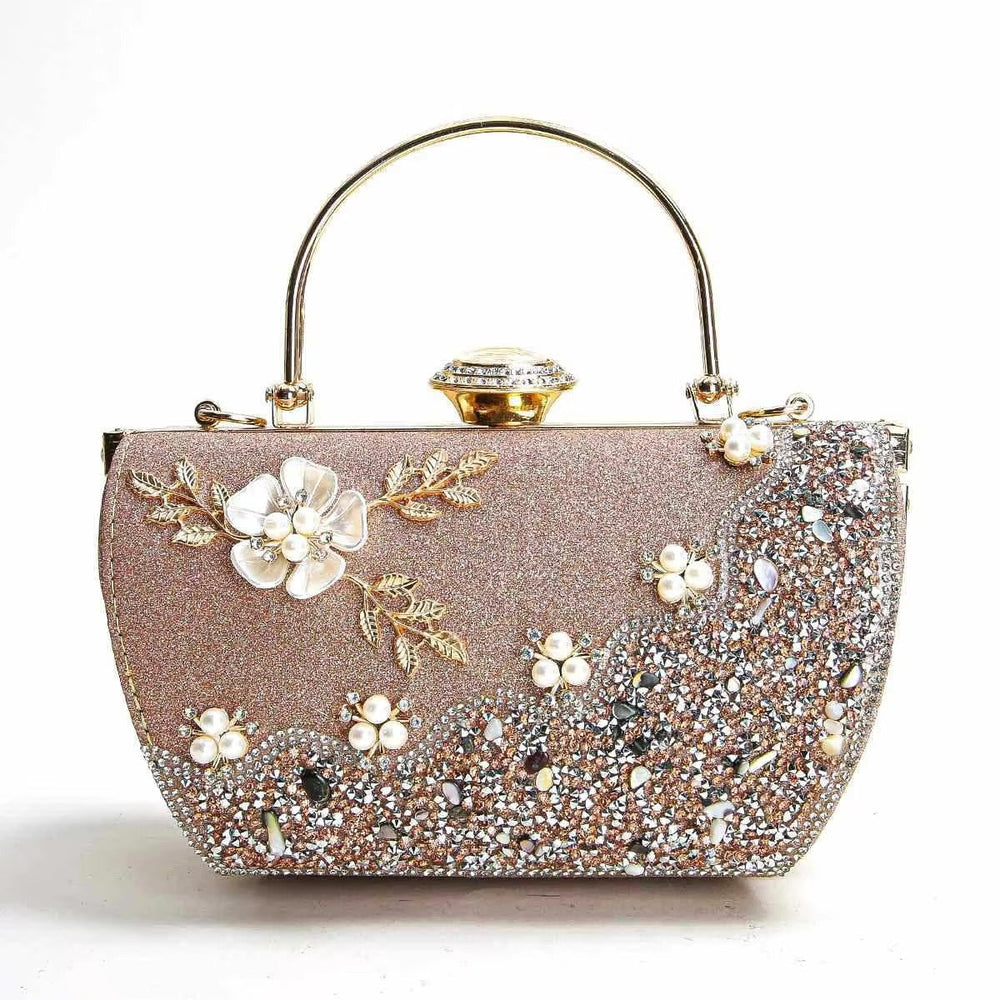 Flower Crystal Wedding Bridal Dinner Party Cocktail Diamond Clutch Mssza