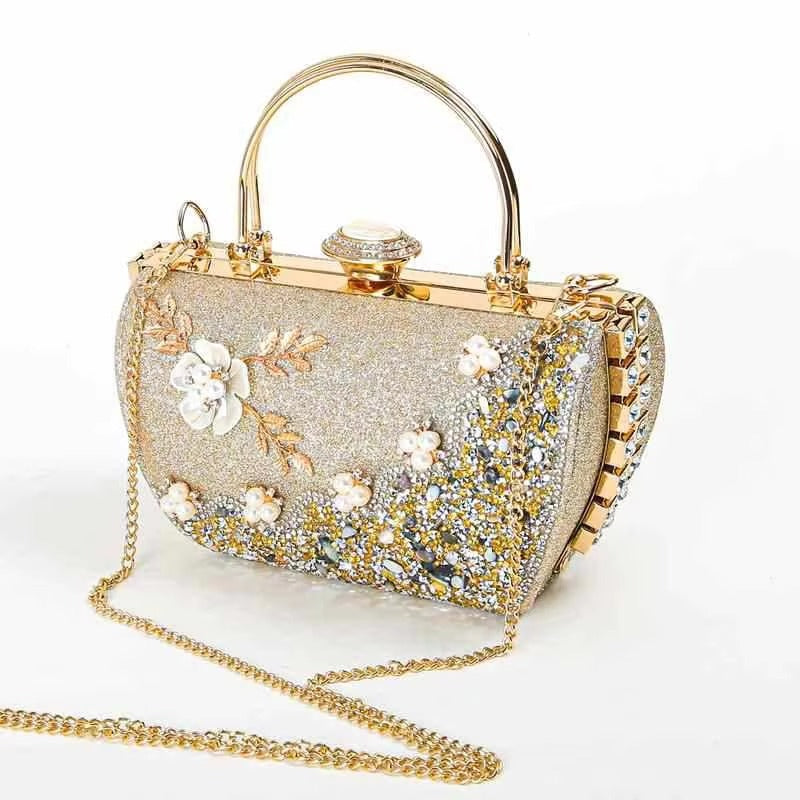 Flower Crystal Wedding Bridal Dinner Party Cocktail Diamond Clutch Mssza