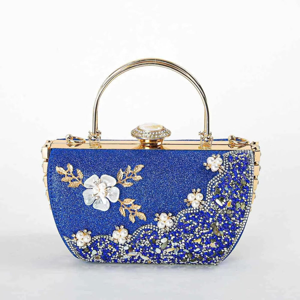 Flower Crystal Wedding Bridal Dinner Party Cocktail Diamond Clutch Mssza