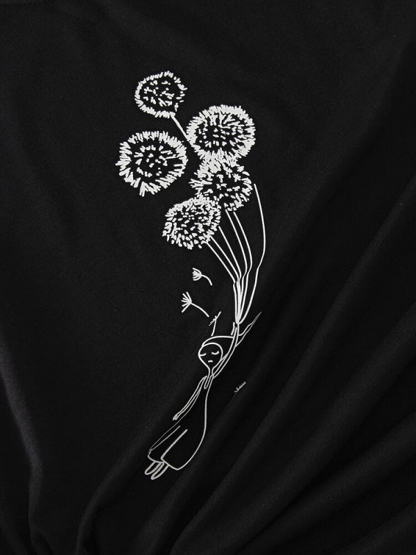 Flower O-neck Print Short Sleeve Casual T-Shirt Mssza