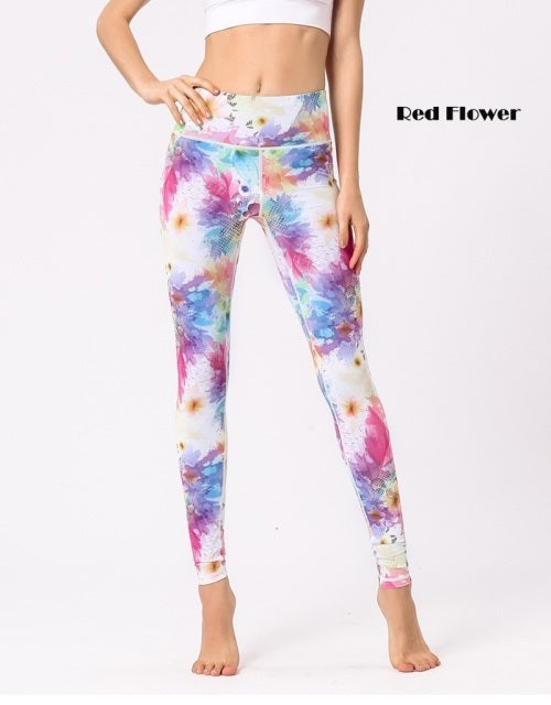 Flower Print Fitness High Waist Leggings Gym Elastic Running Mssza