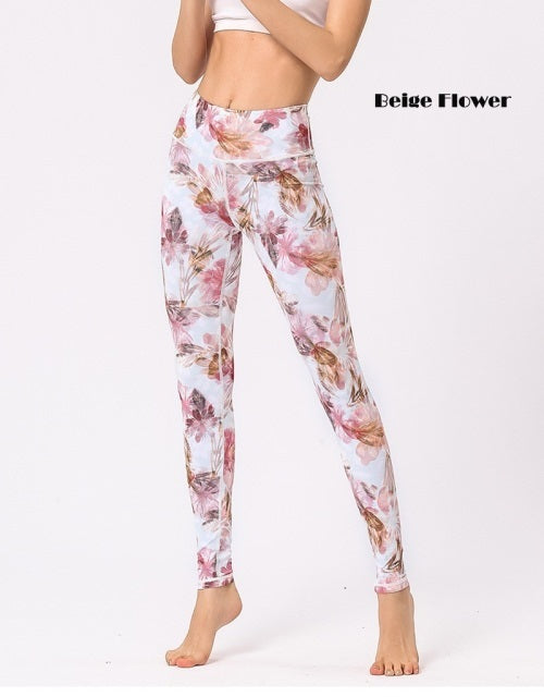 Flower Print Fitness High Waist Leggings Gym Elastic Running Mssza