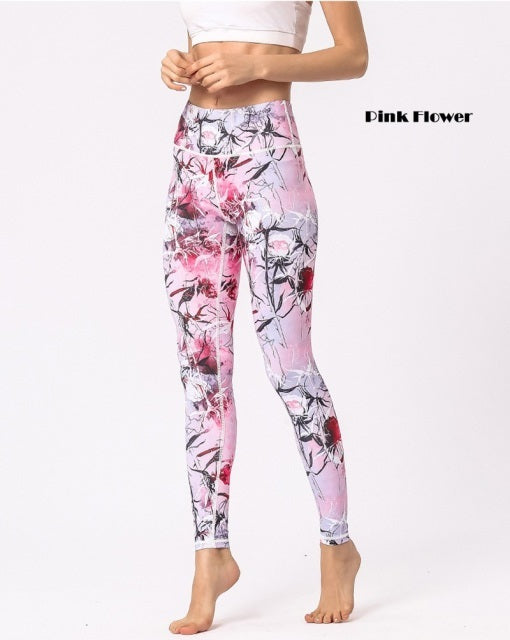 Flower Print Fitness High Waist Leggings Gym Elastic Running Mssza