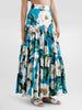 Flower Print Off The Shoulder Short Sleeve Top High Waist A Line Folds Skirts Two Piece Set Mssza