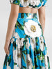 Flower Print Off The Shoulder Short Sleeve Top High Waist A Line Folds Skirts Two Piece Set Mssza