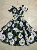 Flower Print Off The Shoulder Short Sleeve Top High Waist A Line Folds Skirts Two Piece Set Mssza