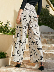 Flower Print Pocket Wide Leg Pants Mssza