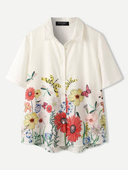 Flowers Print Lapel Short Sleeve Casual Shirt Mssza