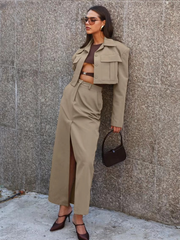 Formal Crop Top With High Waist Slit Long Skirt 2 Piece Set Mssza
