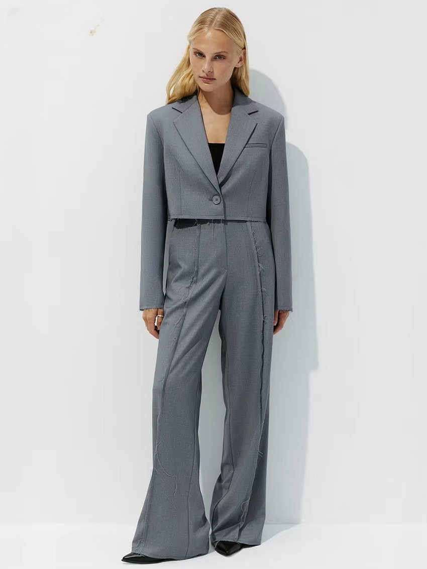 Formal Crop Top With High Waist Wide Pants Loose Two Pieces Set Mssza