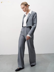 Formal Crop Top With High Waist Wide Pants Loose Two Pieces Set Mssza