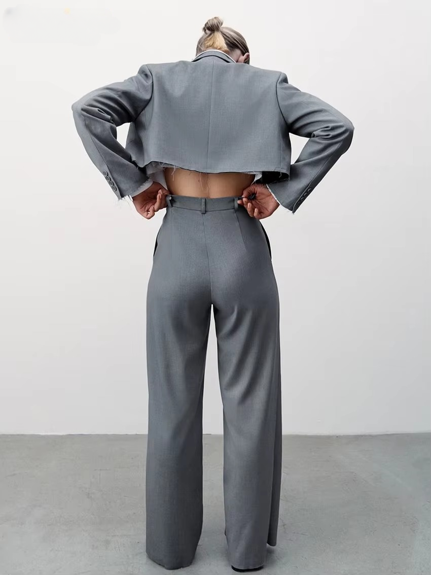 Formal Crop Top With High Waist Wide Pants Loose Two Pieces Set Mssza