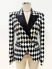 Formal Double Breasted Diamonds Printed Slim Fitting Blazer Designer Jacket Mssza