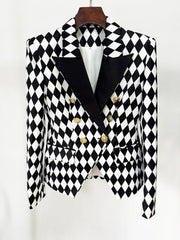 Formal Double Breasted Diamonds Printed Slim Fitting Blazer Designer Jacket Mssza