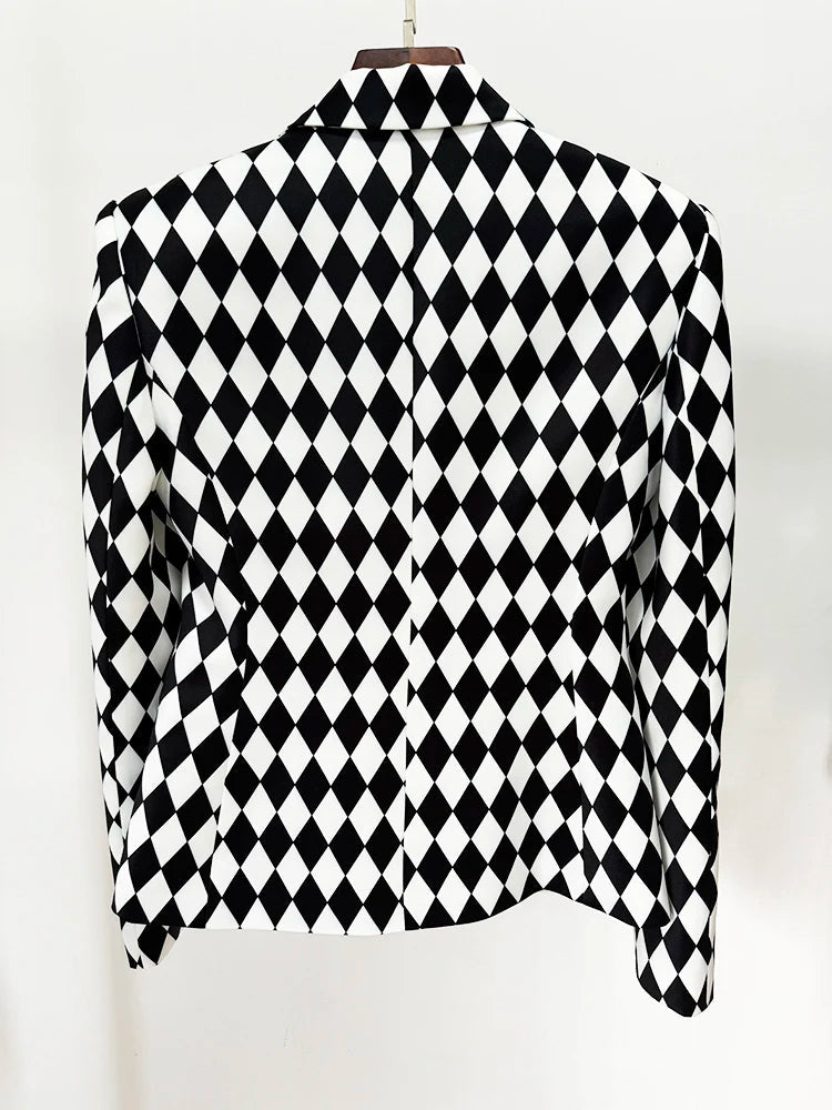 Formal Double Breasted Diamonds Printed Slim Fitting Blazer Designer Jacket Mssza