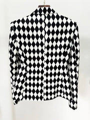 Formal Double Breasted Diamonds Printed Slim Fitting Blazer Designer Jacket Mssza
