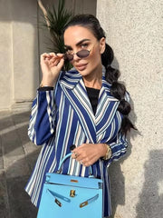 Formal Double-Breasted Stripe Blazer And Pants Two Piece Set Mssza