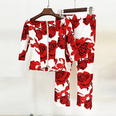 Formal Flower Blazer And Ankle-Length Pants 2 Piece Set Mssza