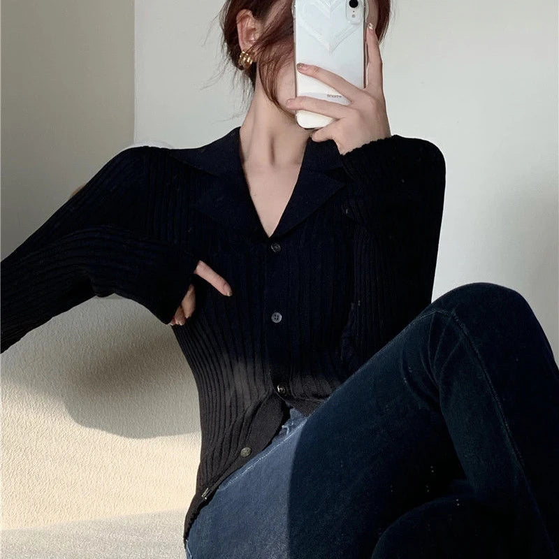 Formal Knitted Slim Fit Button Up Wild Long Sleeve Jersey Mssza