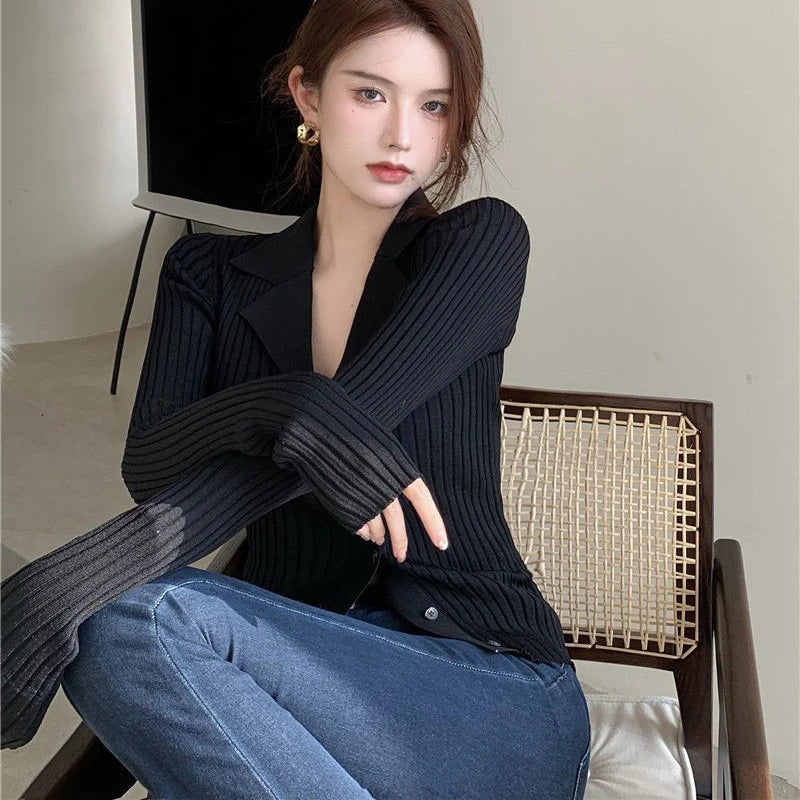 Formal Knitted Slim Fit Button Up Wild Long Sleeve Jersey Mssza