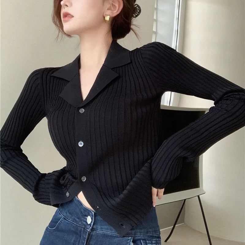 Formal Knitted Slim Fit Button Up Wild Long Sleeve Jersey Mssza