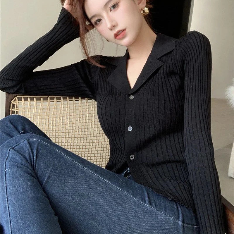 Formal Knitted Slim Fit Button Up Wild Long Sleeve Jersey Mssza