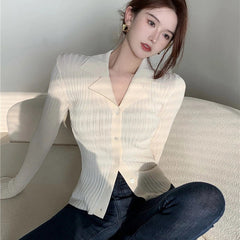 Formal Knitted Slim Fit Button Up Wild Long Sleeve Jersey Mssza