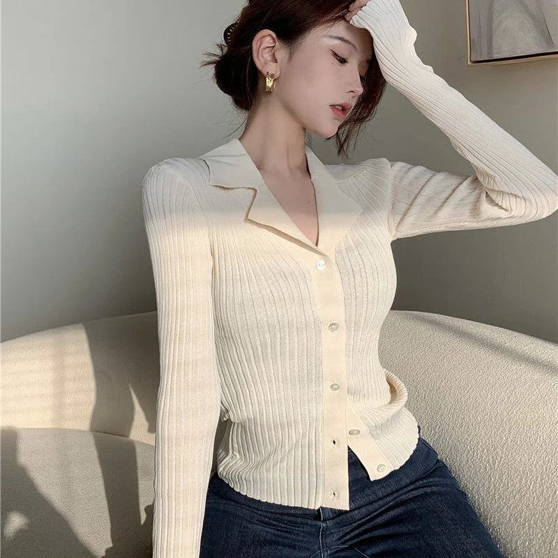 Formal Knitted Slim Fit Button Up Wild Long Sleeve Jersey Mssza
