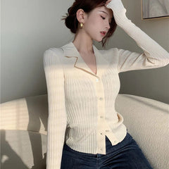 Formal Knitted Slim Fit Button Up Wild Long Sleeve Jersey Mssza