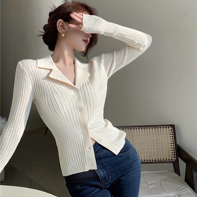 Formal Knitted Slim Fit Button Up Wild Long Sleeve Jersey Mssza