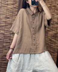 Formal Linen Lapel Single-breasted Slim-fit Short-sleeved Loose Shirt Mssza