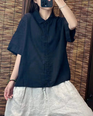 Formal Linen Lapel Single-breasted Slim-fit Short-sleeved Loose Shirt Mssza
