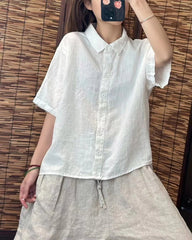 Formal Linen Lapel Single-breasted Slim-fit Short-sleeved Loose Shirt Mssza