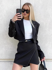Formal Long Sleeve Blazer Loose Mini Skirt 2 Pieces Sets Mssza