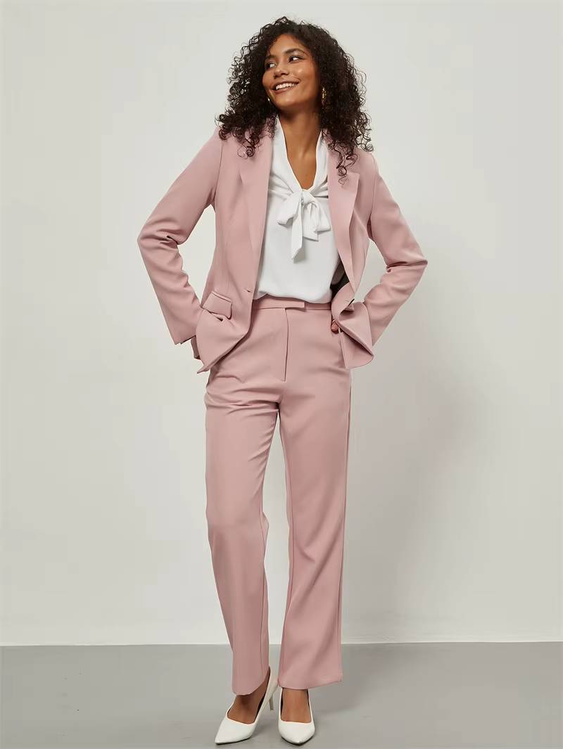 Formal Long Sleeve Single Button Loose Blazer And Pants 2 Pieces Suit Mssza