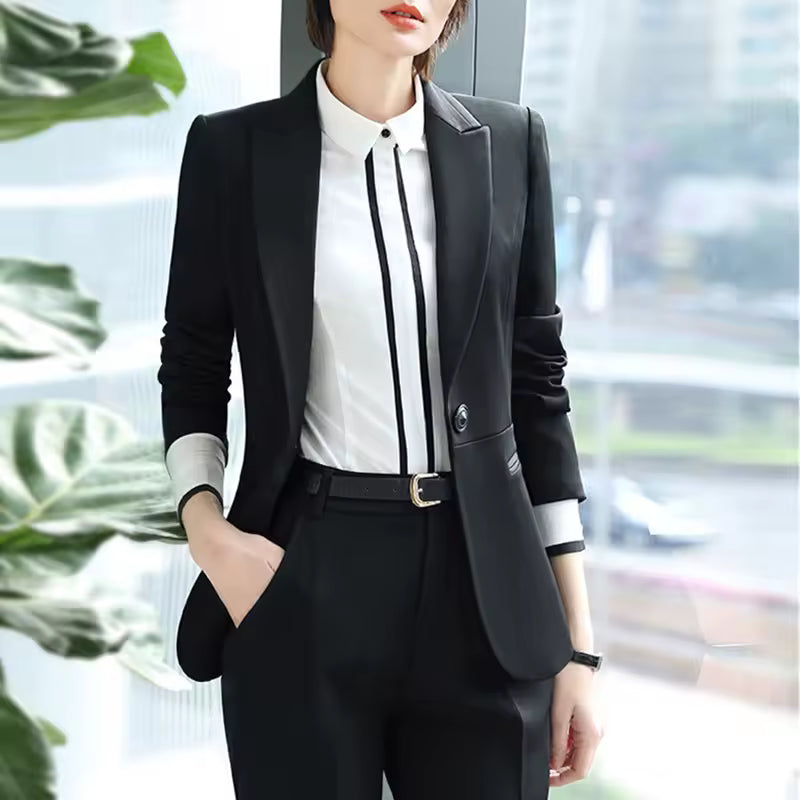 Formal Notched Slim Pant Long Sleeve Blazer 2 Piece Suit Mssza