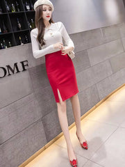 Formal Office Slim Front Slit High Stretch Midi Pencil Skirt Mssza
