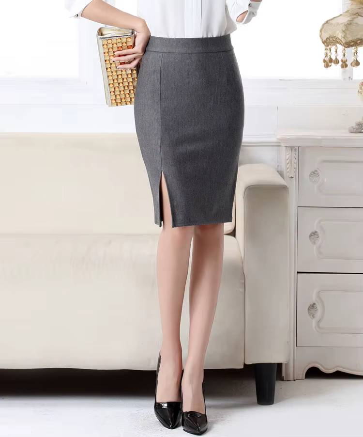 Formal Office Slim Front Slit High Stretch Midi Pencil Skirt Mssza