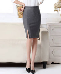 Formal Office Slim Front Slit High Stretch Midi Pencil Skirt Mssza