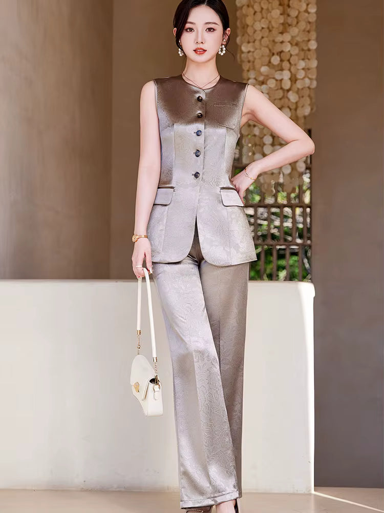 Formal Single Breasted Business Work Blazers And Ankle-Length Pant 2 Piece Set Mssza