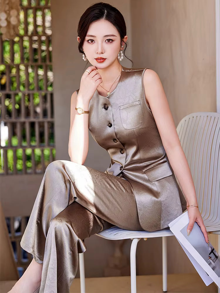 Formal Single Breasted Business Work Blazers And Ankle-Length Pant 2 Piece Set Mssza