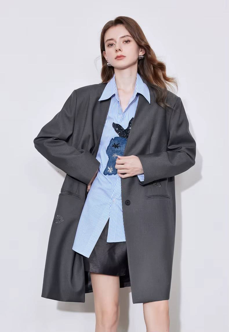 Formal Single Breasted Turn Down Collar Jacket And Skirt 2 Piece Suit Mssza