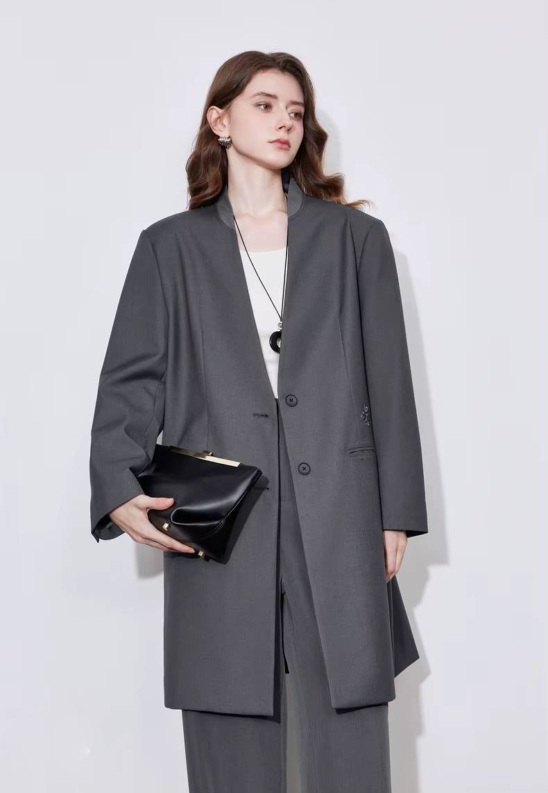 Formal Single Breasted Turn Down Collar Jacket And Skirt 2 Piece Suit Mssza