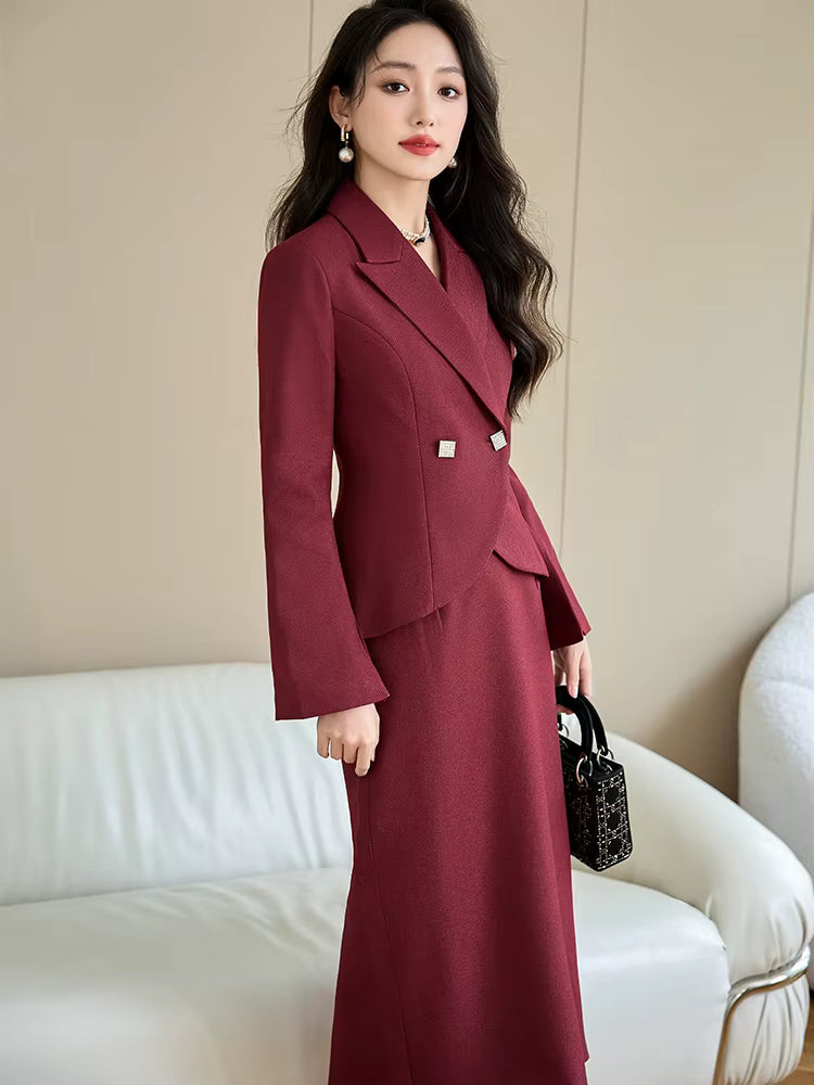 Formal Single Button Business Work Blazer And Skirt Two Piece Suit Mssza
